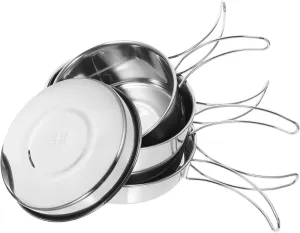 -one Camping Mess Kit Stainless Steel Cooking Pot Plate Cup Frying Pan Set for Outdoor