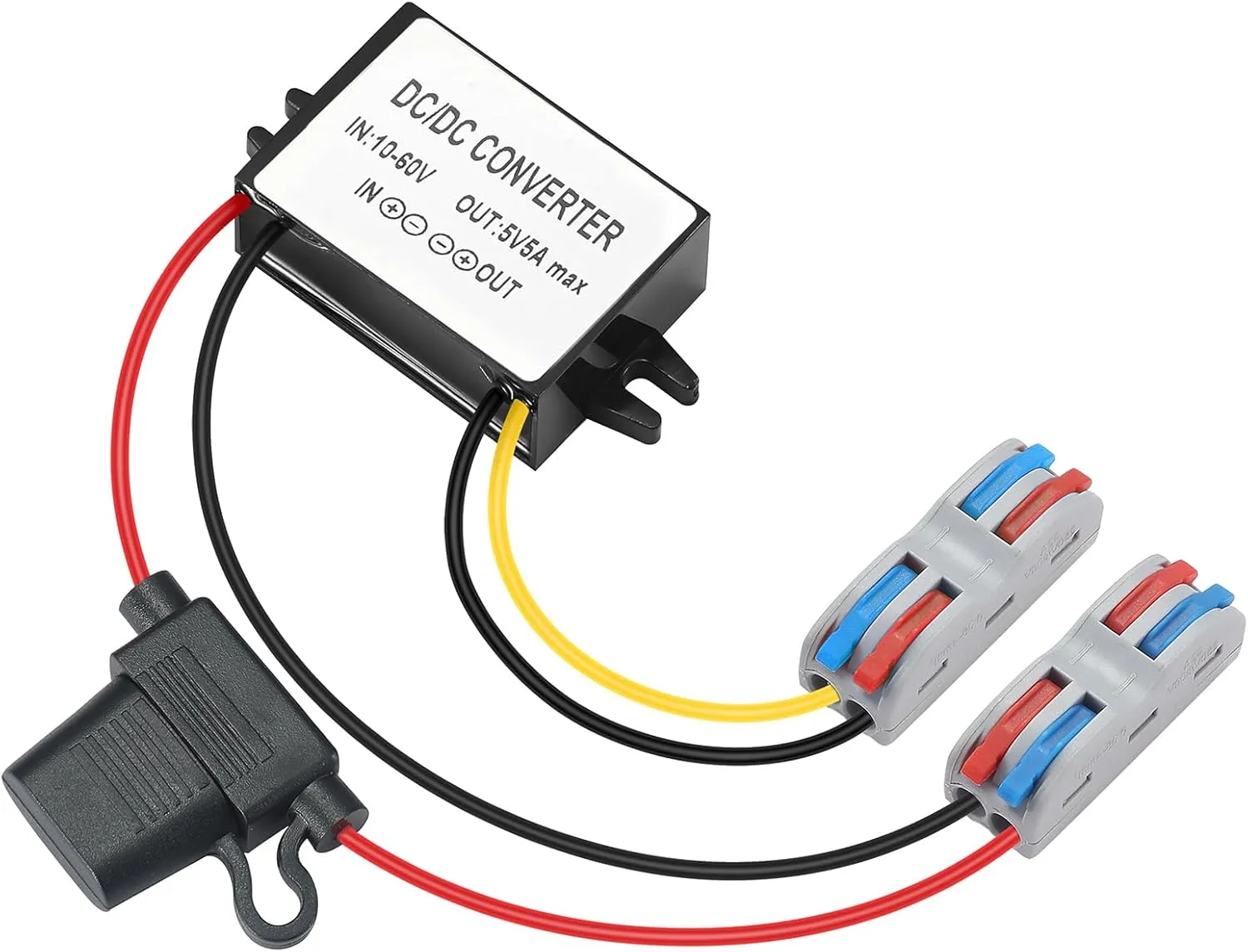 10-60V to 5V 5A DC-DC Buck Converter, Waterproof Regulator Power Supplies - for Cars, Trucks, RVs, Solar, CCTV Cameras (Overcurrent/Over Temperature Protection)