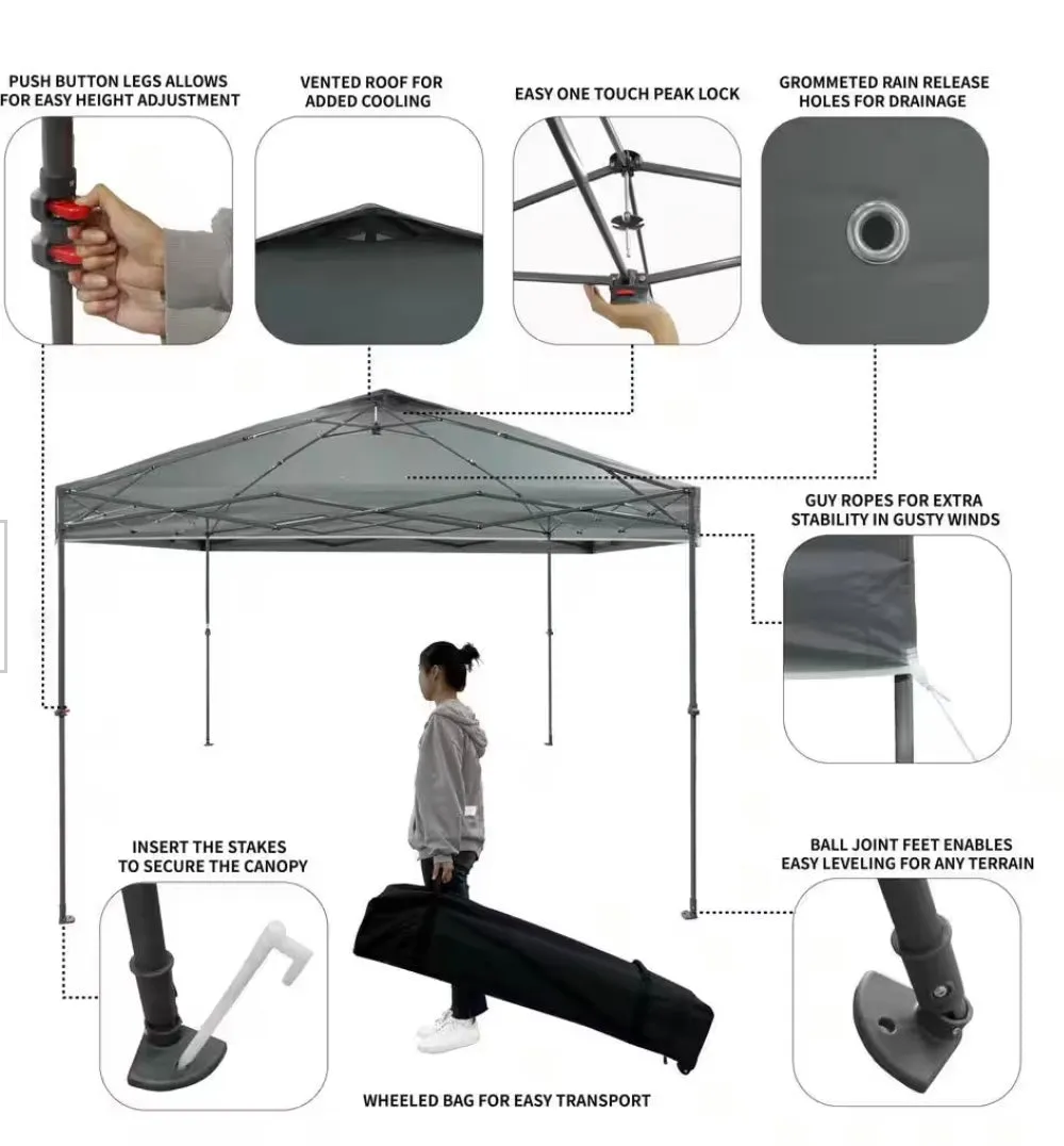 10 ft. x 10 ft. Grey Instant Canopy Pop-Up Tent