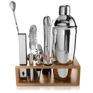 10-in-1 Bartender Kit with Stand - Stainless Steel Bar Set Cocktail Shaker Set with All Essential Tools, Rust Resistant, Stylish Design, Easy to Clean - Professional & Home Bar Accessories