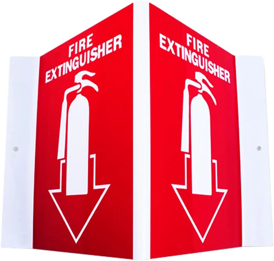 (10 Pack) Indoor Outdoor Plastic Fire Extinguisher 3D Angle Projection Sign 5'' x 6'' Red