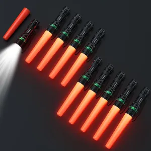 10 Pack Traffic Wand, 11 Inch LED Traffic Flashlight Wand, Small Orange Safety Baton with for 5 Flashing Modes, Air Traffic Control Wands for Airport, Parking, Car Directing