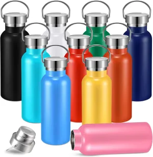 10 Pcs 17 oz Stainless Steel Sports Water Bottle Insulated Reusable Water Bottles with Handle Metal Bottle for Hikers Gift, 10 Colors