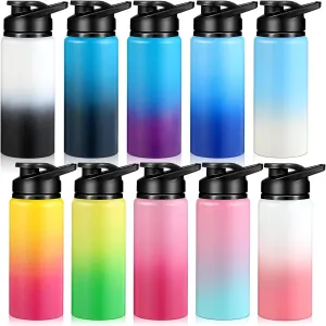 10 Pieces 20 oz Reusable Aluminum Water Bottles Bulk Outdoor Sports Water Bottles Multipack Travel Bottles for Gym, Hiking, Cycling, Camping, Fishing, Snap Lid(Gradient Color)