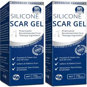 100% Silicone Scar Gel 2 Pack: 2 x 1.06oz Tubes for Surgical Scars, C-Section, Acne, Keloids, Burns, Stretch Marks – Advanced Scar Treatment for Old & New Scars