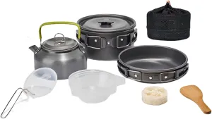 10pcs Camping Cookware Mess Kit, Non-Stick Lightweight Pots Set, with Folding Pan Pot Kettle Spoon Bowl, Outdoor Backpacking Hiking Portable Non-Stick Alumina Cookware