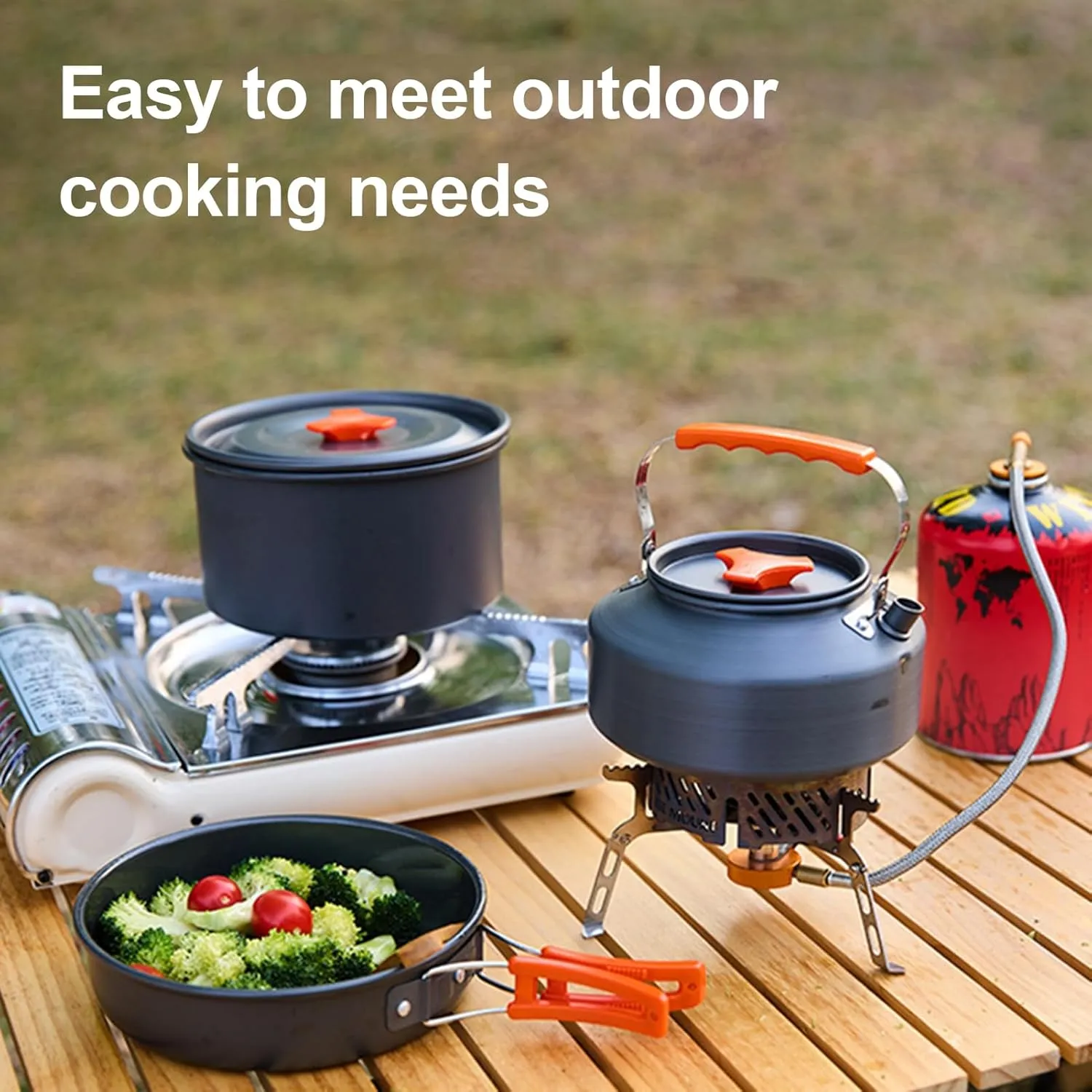 10pcs Camping Cookware Mess Kit, Non-Stick Lightweight Pots Set, with Folding Pan Pot Kettle Spoon Bowl, Outdoor Backpacking Hiking Portable Non-Stick Alumina Cookware