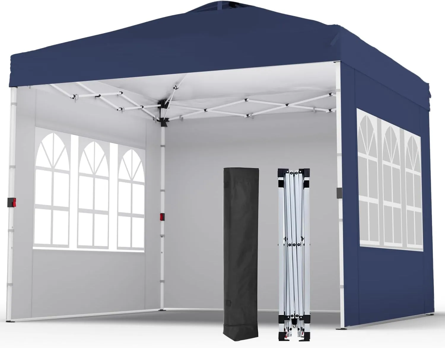10x10 1-Person Setup Pop Up Canopy with 3 Side Walls, Instant Outdoor Canopy Tent with 1-Button Push, Portable Beach Canopy Tents with Carrying Bag and Wheels, for Event, Parties, Camping, Dark Blue