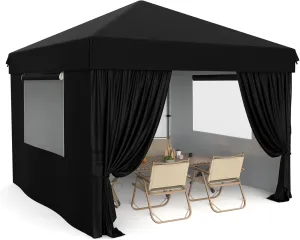 10x10 Pop Up Canopy Tent Outdoor Canopy One-Person Set Up Heavy Duty Commercial Instant Tent Shelter, 4-Sidewall Black