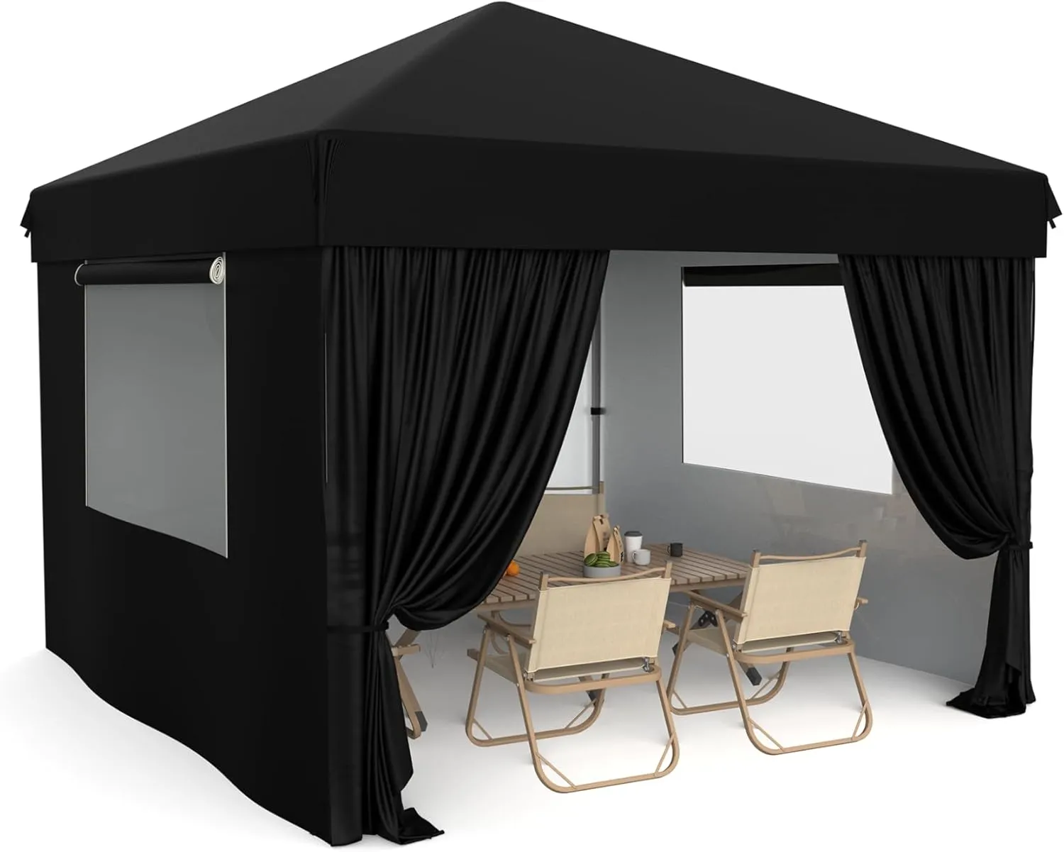 10x10 Pop Up Canopy Tent Outdoor Canopy One-Person Set Up Heavy Duty Commercial Instant Tent Shelter, 4-Sidewall Black