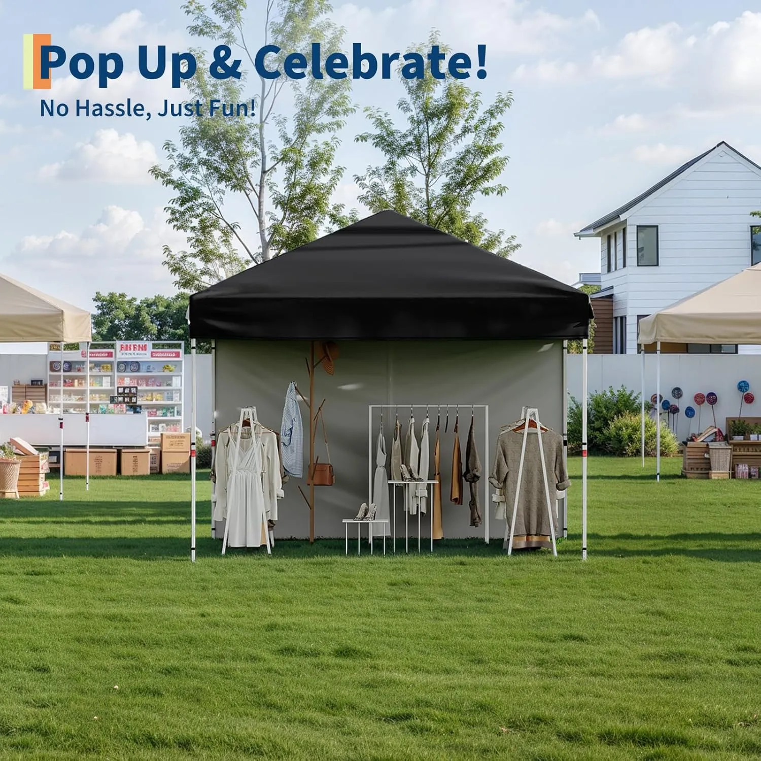 10x10 Pop Up Canopy Tent Outdoor Canopy with 3 Removable Sidewalls One-Person Set Up Heavy Duty Commercial Instant Tent Shelter-Black