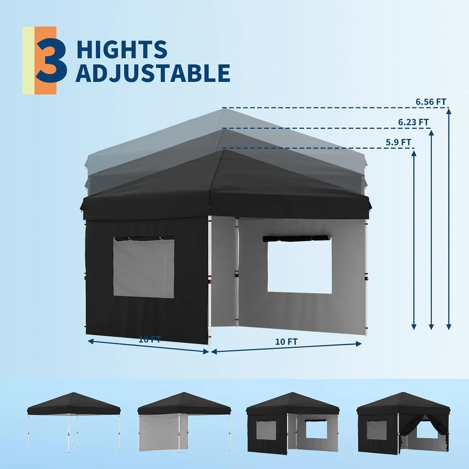 10x10 Pop Up Canopy Tent Outdoor Canopy with 3 Removable Sidewalls One-Person Set Up Heavy Duty Commercial Instant Tent Shelter-Black