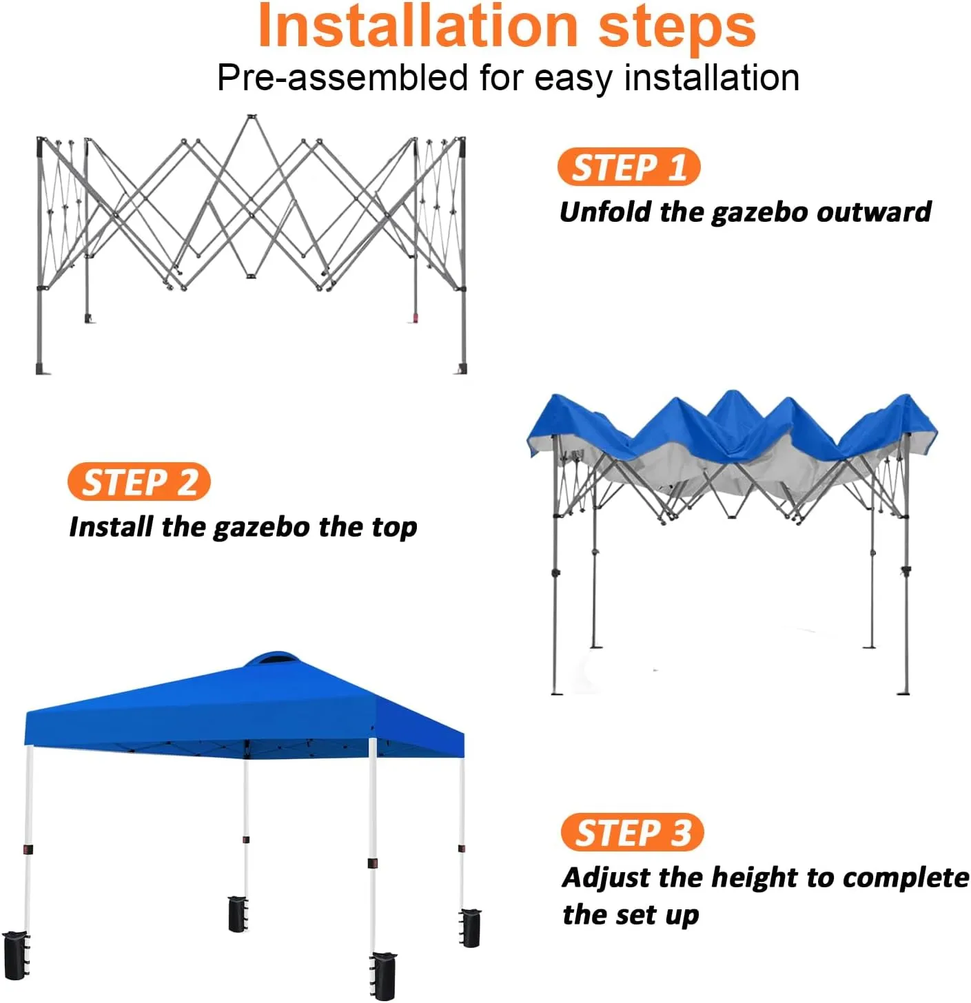 10x10 Pop Up Canopy Tent Waterproof Tent for Outdoor Party Camping Commercial Event Tent, with Wheeled Bag and 4 Sandbags (Blue)
