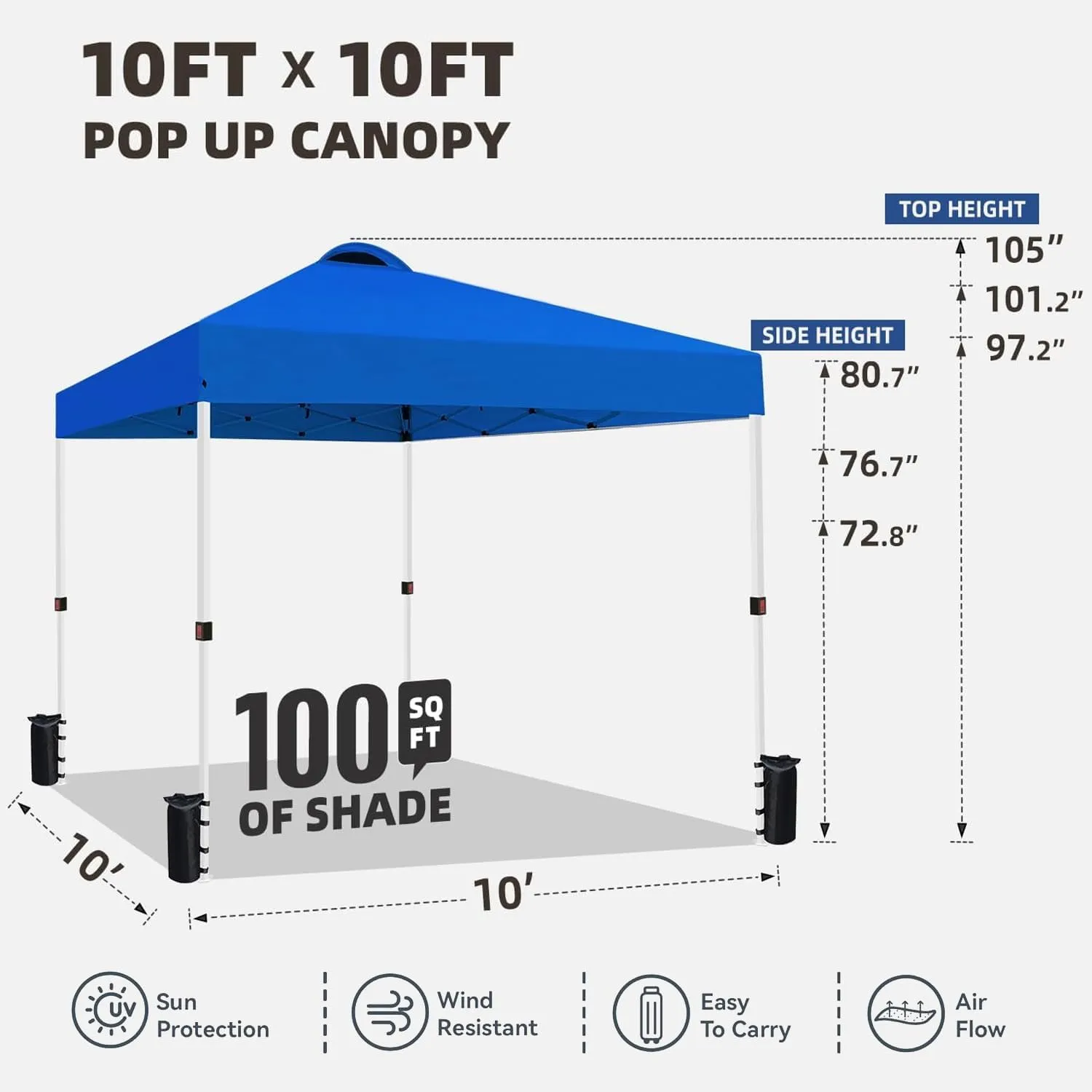 10x10 Pop Up Canopy Tent Waterproof Tent for Outdoor Party Camping Commercial Event Tent, with Wheeled Bag and 4 Sandbags (Blue)