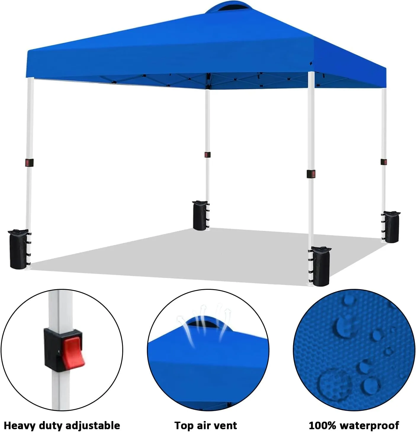 10x10 Pop Up Canopy Tent Waterproof Tent for Outdoor Party Camping Commercial Event Tent, with Wheeled Bag and 4 Sandbags (Blue)