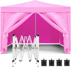 10'x10' Pop Up Canopy Tent with 4 Removable Sidewalls, UPF 50  Waterproof Outdoor Event Shelter, Portable Gazebo for Parties, Beach, Camping, Weddings, Includes 4 Weight Bags, Carry Bag (Pink)
