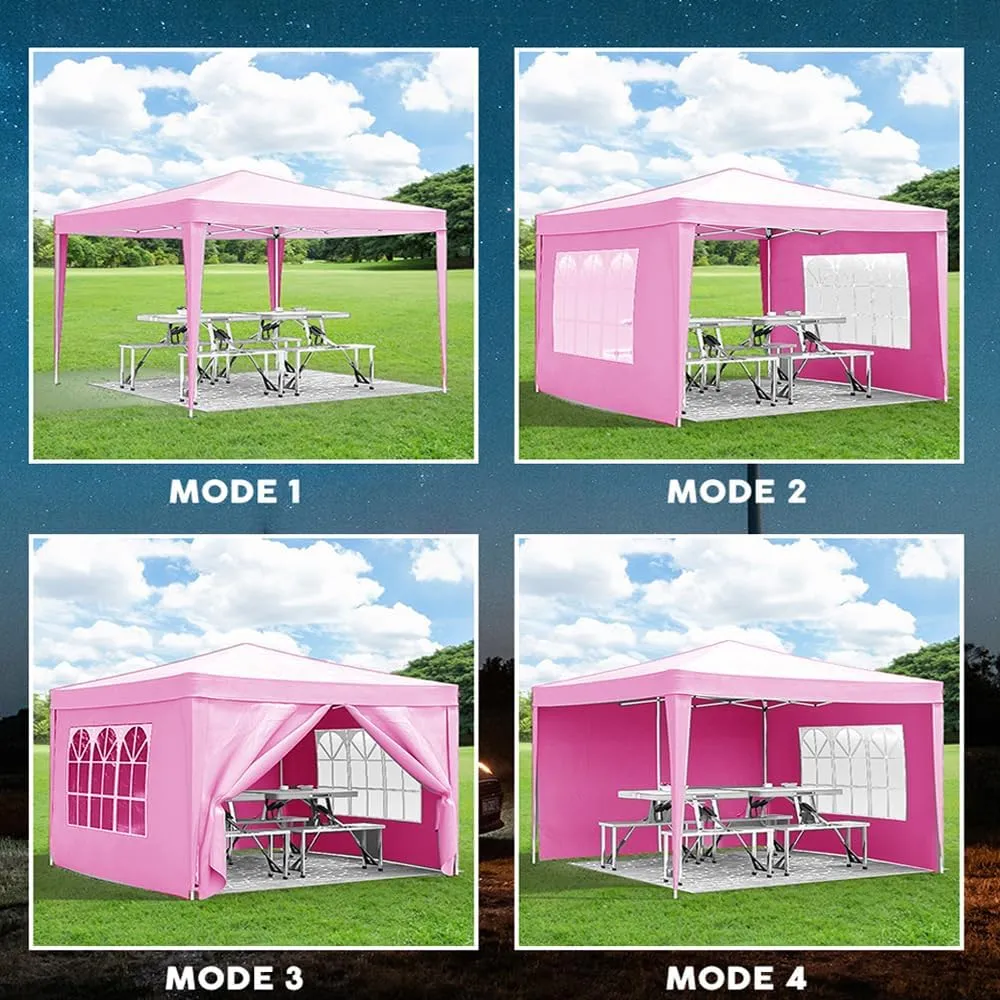 10'x10' Pop Up Canopy Tent with 4 Removable Sidewalls, UPF 50  Waterproof Outdoor Event Shelter, Portable Gazebo for Parties, Beach, Camping, Weddings, Includes 4 Weight Bags, Carry Bag (Pink)