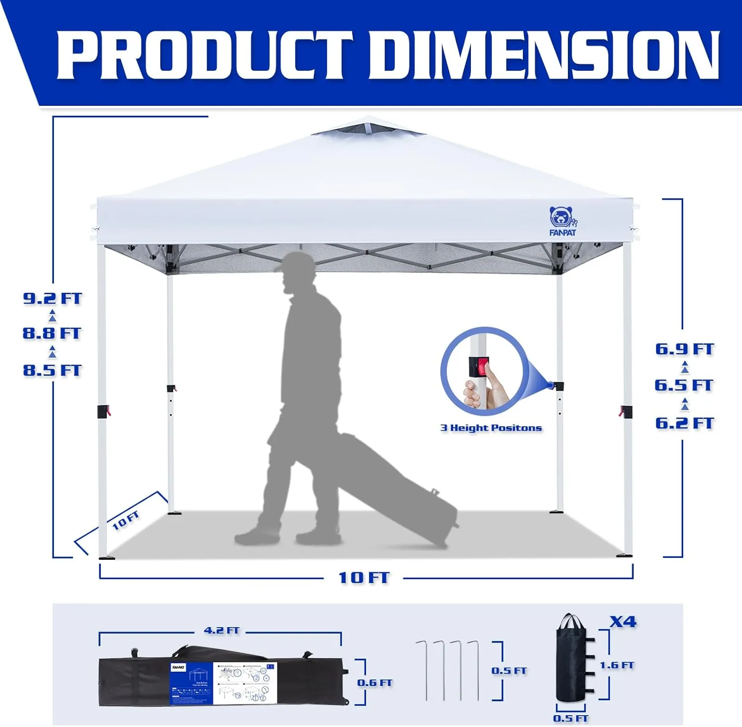 10x10 Pop Up Canopy Tent,300D Silver-Coating Top,1-Person Setup Commercial Heavy Duty Canopy Tent Instant Portable Shelter and Wheel Carry Bag, with 8 Stakes and 4 Canopy Weights (White)…