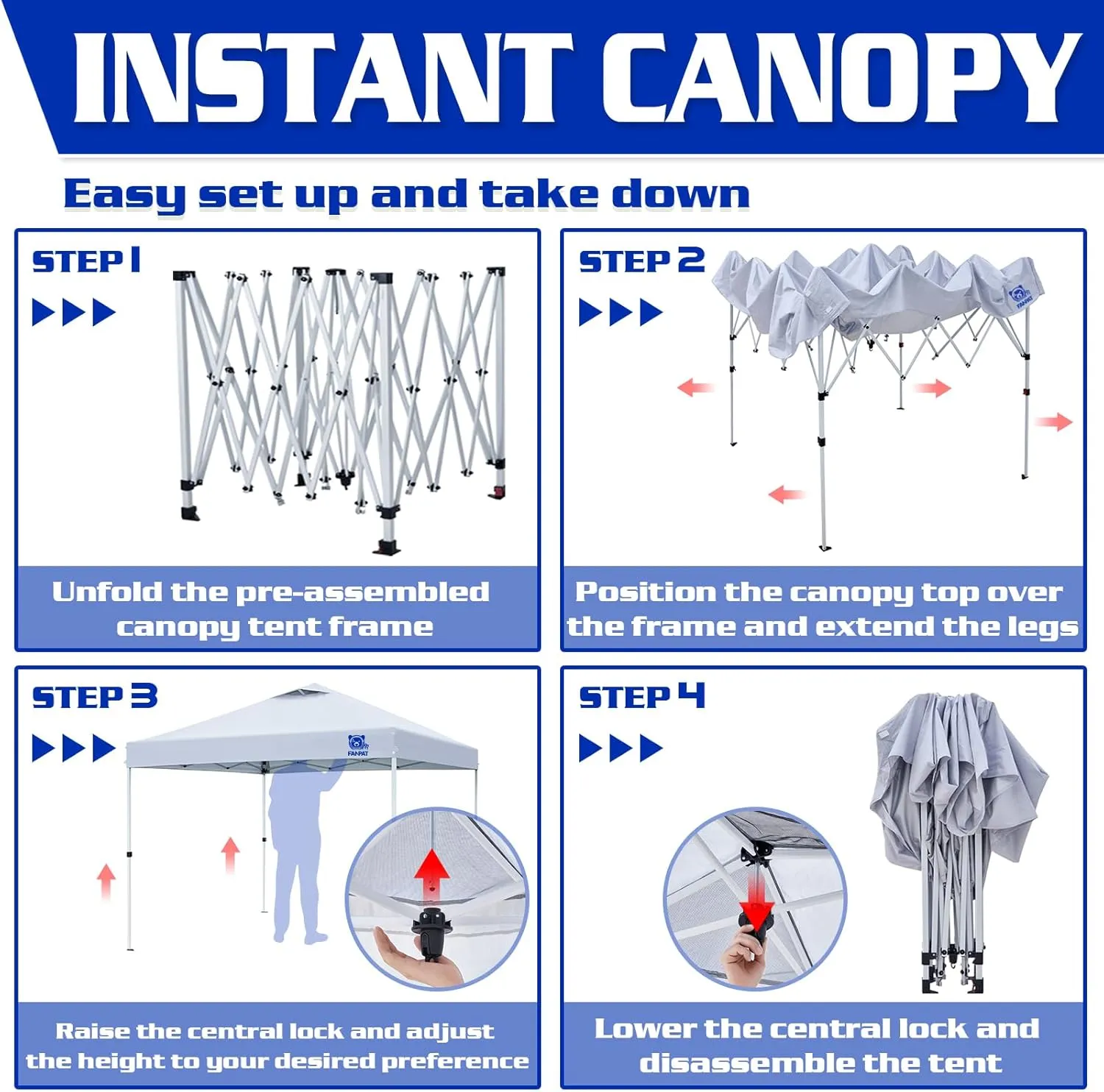 10x10 Pop Up Canopy Tent,300D Silver-Coating Top,1-Person Setup Commercial Heavy Duty Canopy Tent Instant Portable Shelter and Wheel Carry Bag, with 8 Stakes and 4 Canopy Weights (White)…