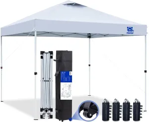 10x10 Pop Up Canopy Tent,300D Silver-Coating Top,1-Person Setup Commercial Heavy Duty Canopy Tent Instant Portable Shelter and Wheel Carry Bag, with 8 Stakes and 4 Canopy Weights (White)…