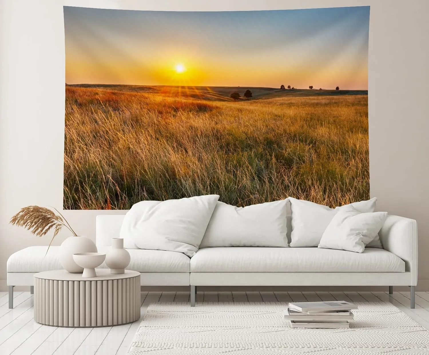 10x8ft Autumn Field Backdrop Grassy Prairies Wild Countryside Sunset Scenery Background Fall Harvest Farmer Hiking Camp Party Decorations Photo Booth Props Wallpaper