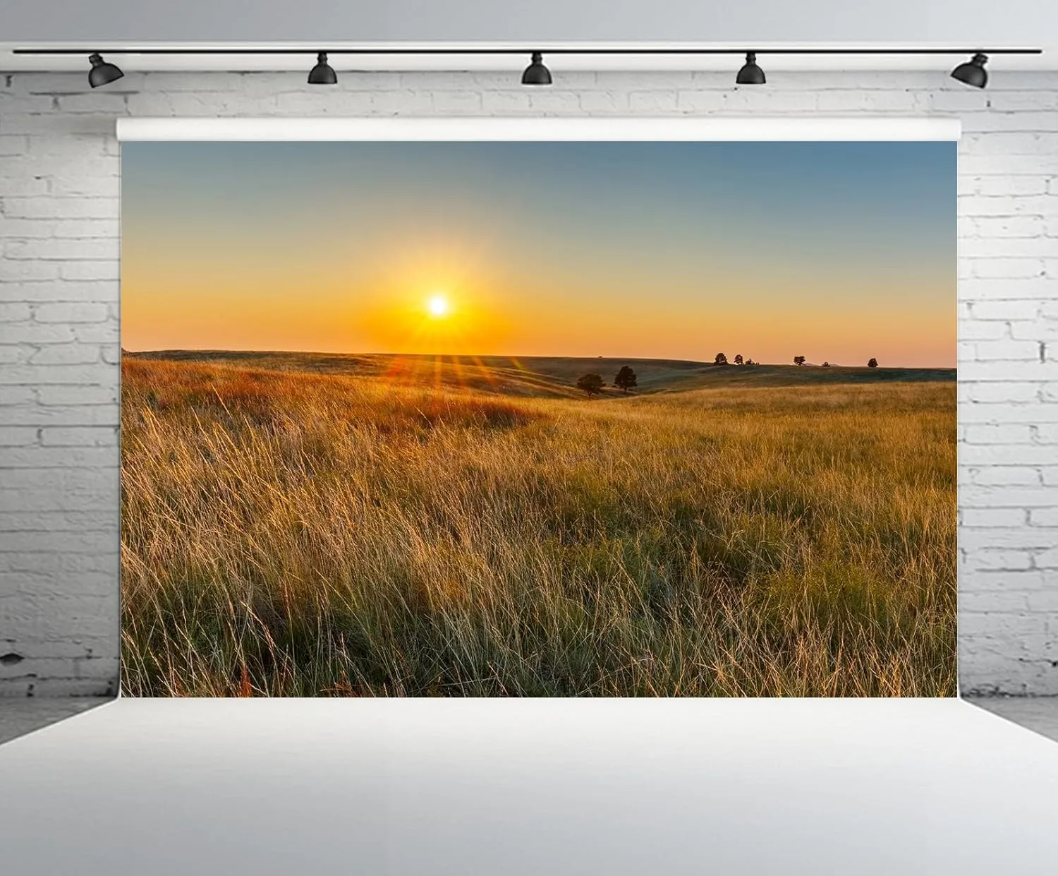 10x8ft Autumn Field Backdrop Grassy Prairies Wild Countryside Sunset Scenery Background Fall Harvest Farmer Hiking Camp Party Decorations Photo Booth Props Wallpaper