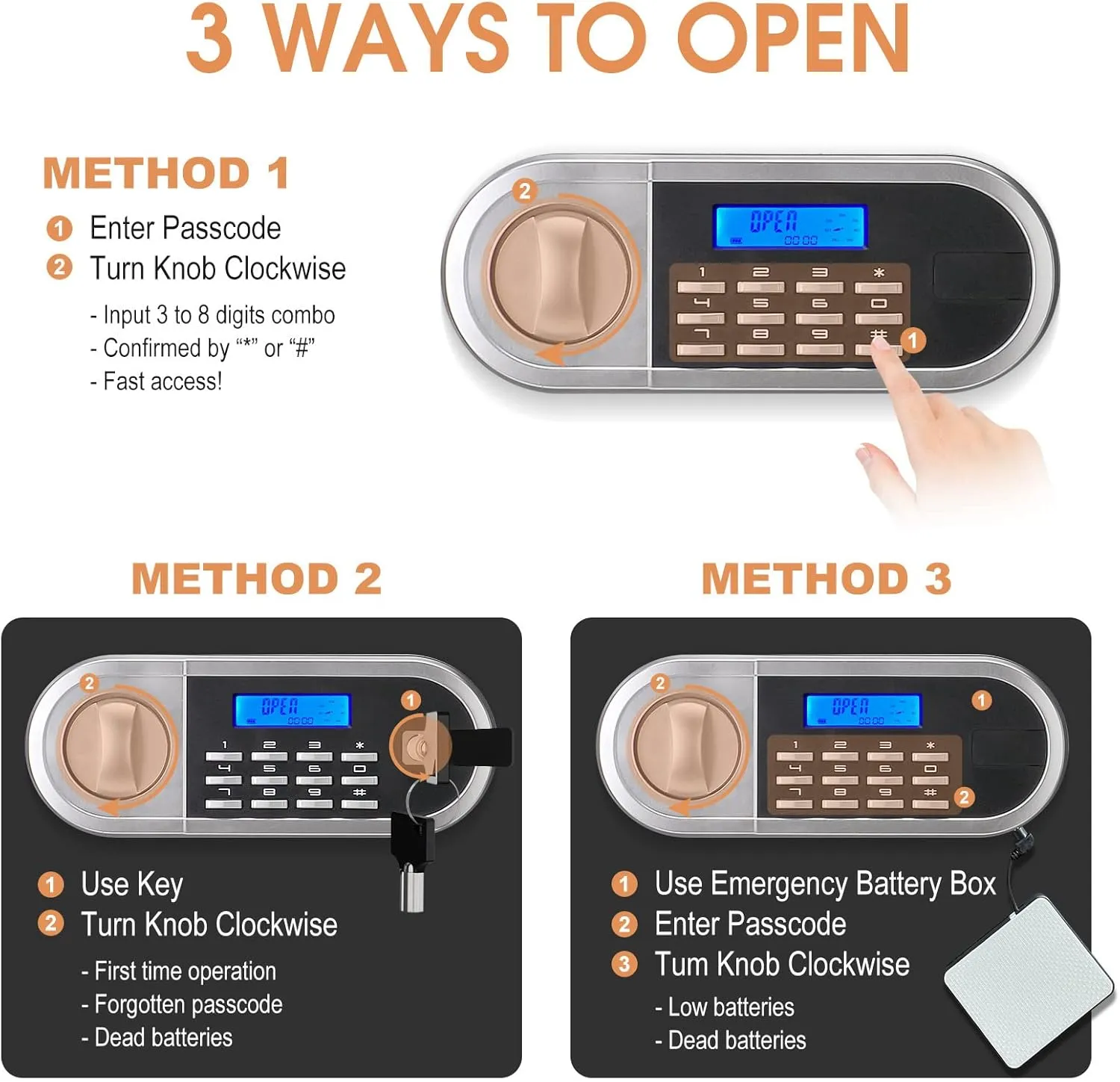 1.2 Cuft Home Safes Fire and Waterproof, Anti-Theft Fireproof Safe Box with Digital Keypad, Spare Keys and Removable Shelf, Personal Safe Box for Documents Money Firearm Valuables