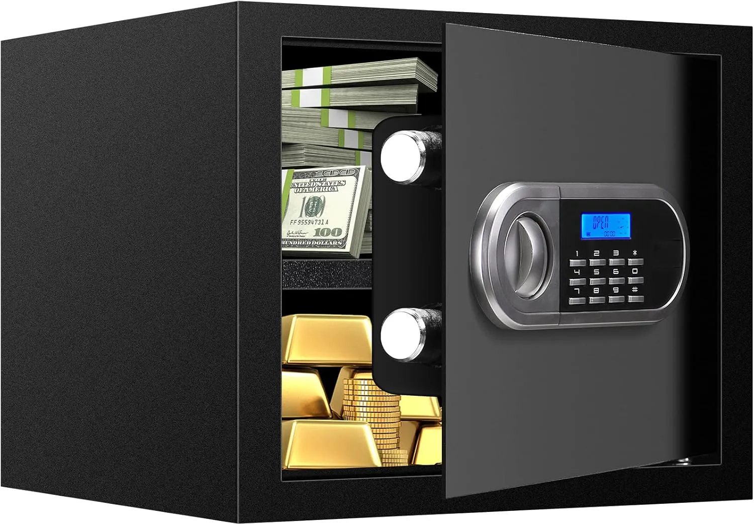1.2 Cuft Home Safes Fire and Waterproof, Anti-Theft Fireproof Safe Box with Digital Keypad, Spare Keys and Removable Shelf, Personal Safe Box for Documents Money Firearm Valuables