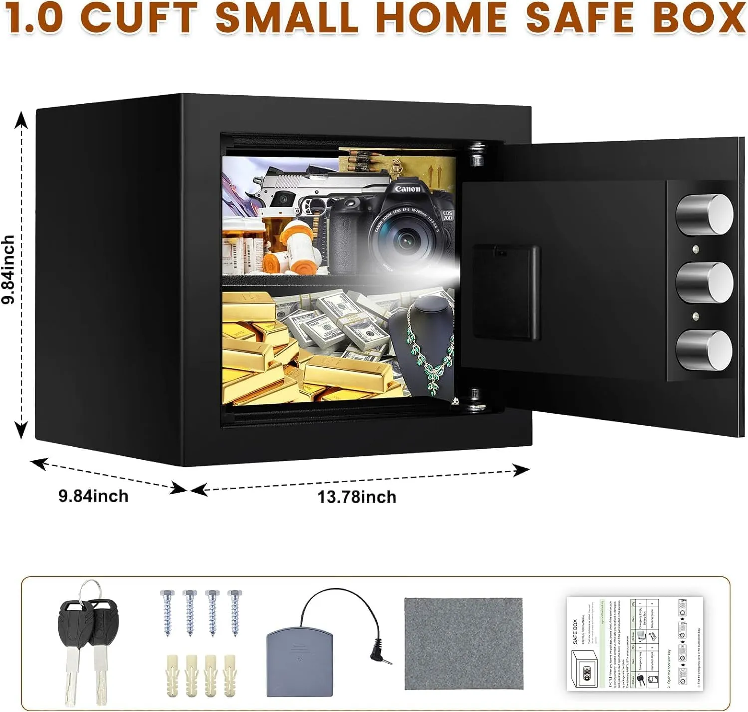 1.2 Cuft Home Safes Fire and Waterproof, Anti-Theft Fireproof Safe Box with Digital Keypad, Spare Keys and Removable Shelf, Personal Safe Box for Documents Money Firearm Valuables