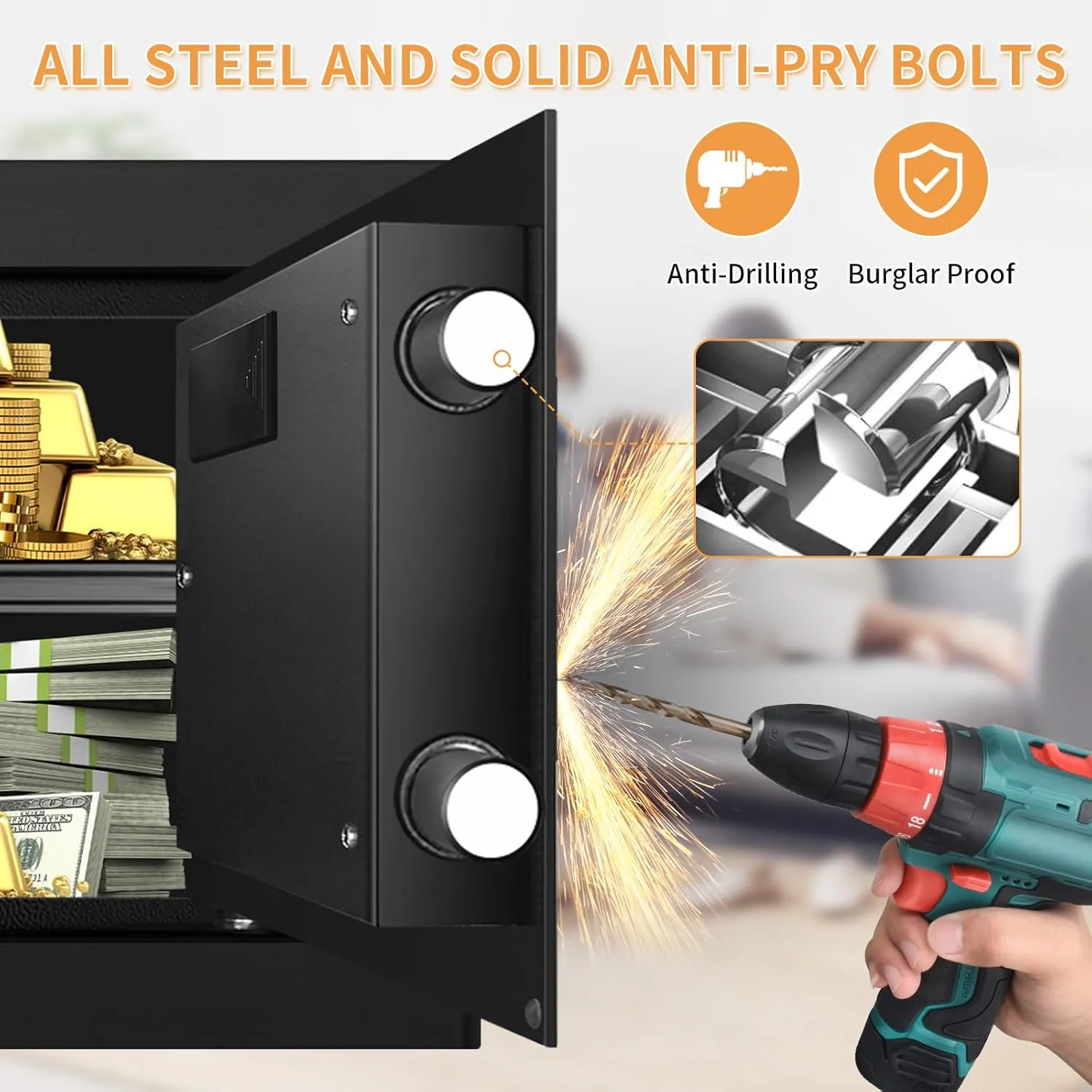 1.2 Cuft Small Home Safe Fire and Waterproof, Anti-theft Fireproof Safe Box with Digital Keypad, Spare Keys and Removable Shelf, Personal Safes for Home Money Medicine Valuables