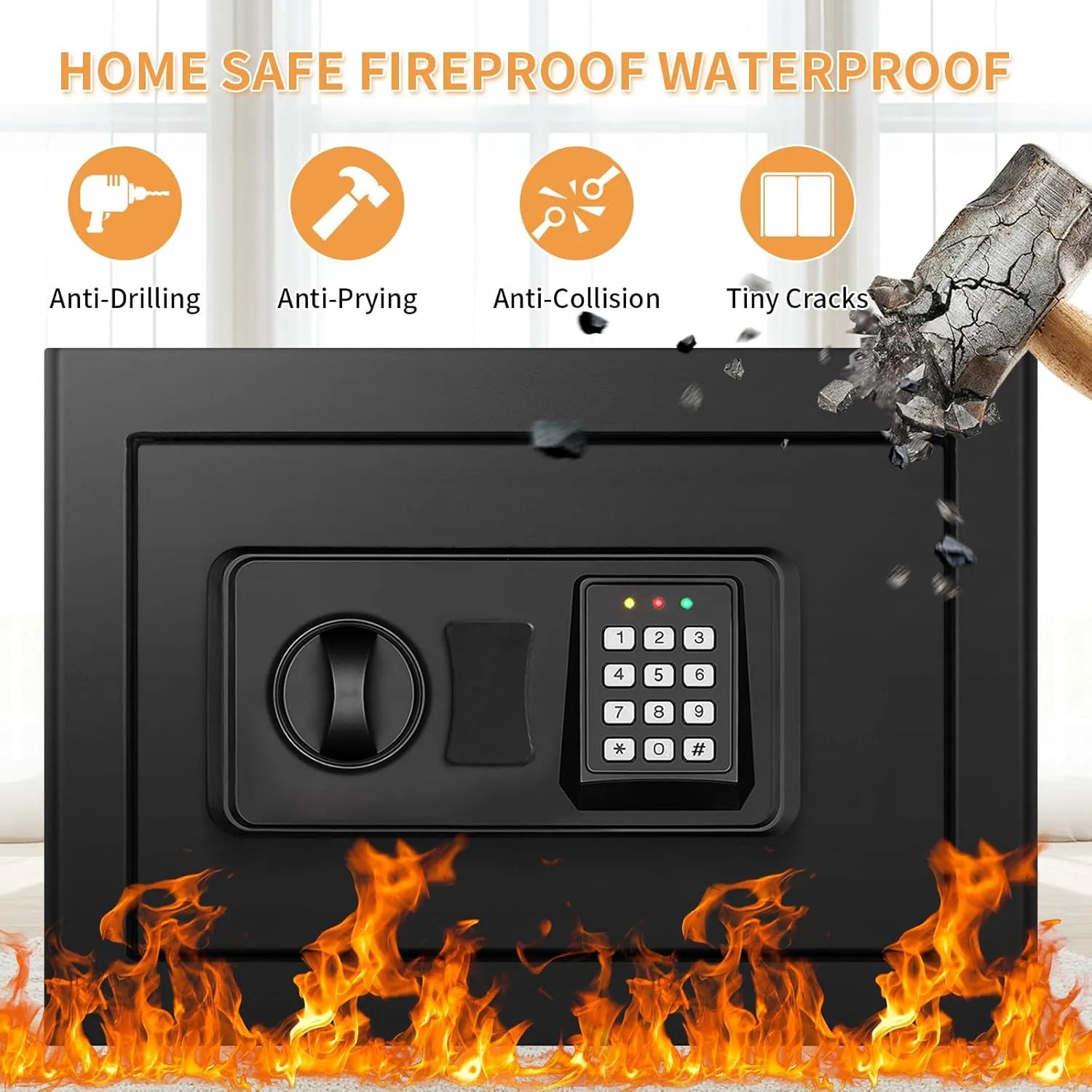 1.2 Cuft Small Home Safe Fire and Waterproof, Anti-theft Fireproof Safe Box with Digital Keypad, Spare Keys and Removable Shelf, Personal Safes for Home Money Medicine Valuables