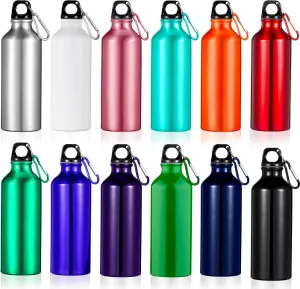 12 Pack 17oz Reusable Aluminum Water Bottles Bulk Outdoor Sport Bike Water Bottle with Leakproof Twist Lids Metal Buckle for Camping Gym Hiking Fishing(Assorted Color)