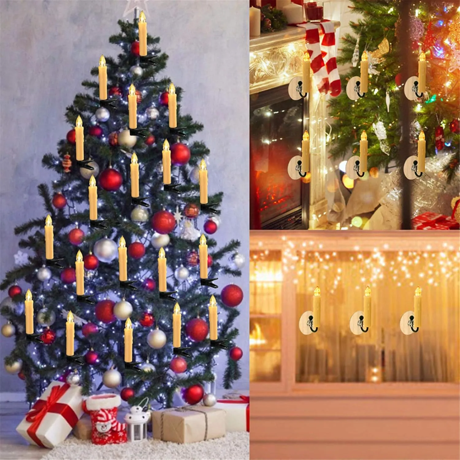 12 PCS Flameless Window Candles - Ivory Battery Operated LED Taper Candles with Remote Updated Timer Function - Christmas Candles Warm White - Perfect for Wedding/Birthday/Party Decor