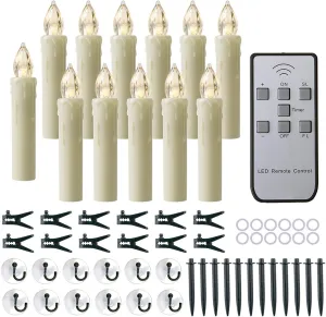 12 PCS Flameless Window Candles - Ivory Battery Operated LED Taper Candles with Remote Updated Timer Function - Christmas Candles Warm White - Perfect for Wedding/Birthday/Party Decor