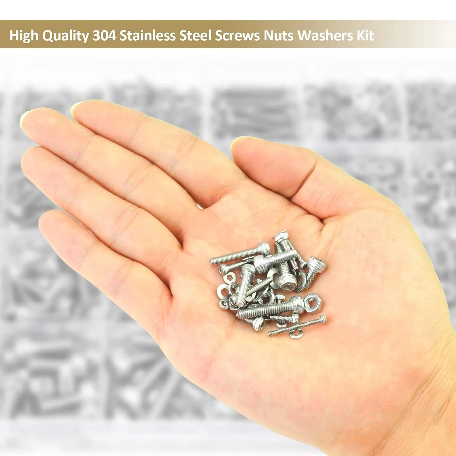1285 Pieces M2 M2.5 M3 M4 Hex Socket Head Cap Screws Nuts Washers Assortment Kit, 304 Stainless Steel, Fully Machine Thread
