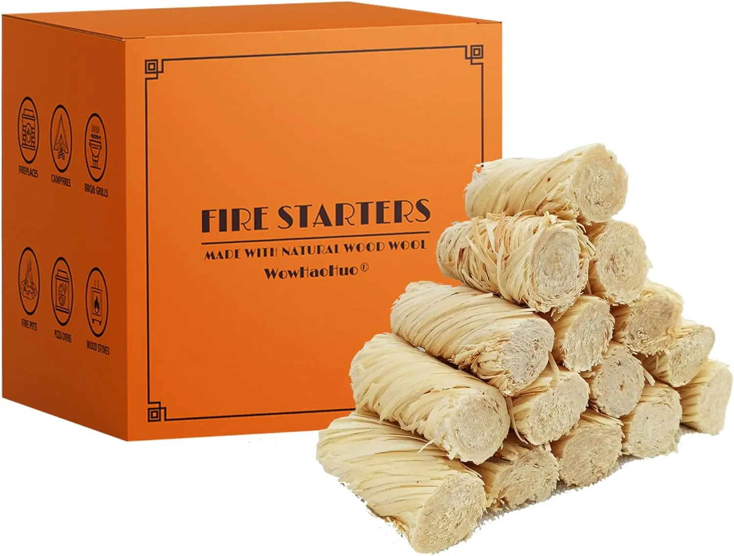 128Pcs Natural Fire Starters for Campfires, Fireplaces, Grills, BBQ & Smokers, Wood Stoves,Fire Pits,A Box of 128 pcs Firestarters