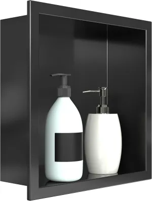 12"x12" Shower Niche Matte black stainless steel waterproof recessed wall mounted Insert Storage Shower caddy with a 10.5"x10.5" inside storage usage, no tile needed
