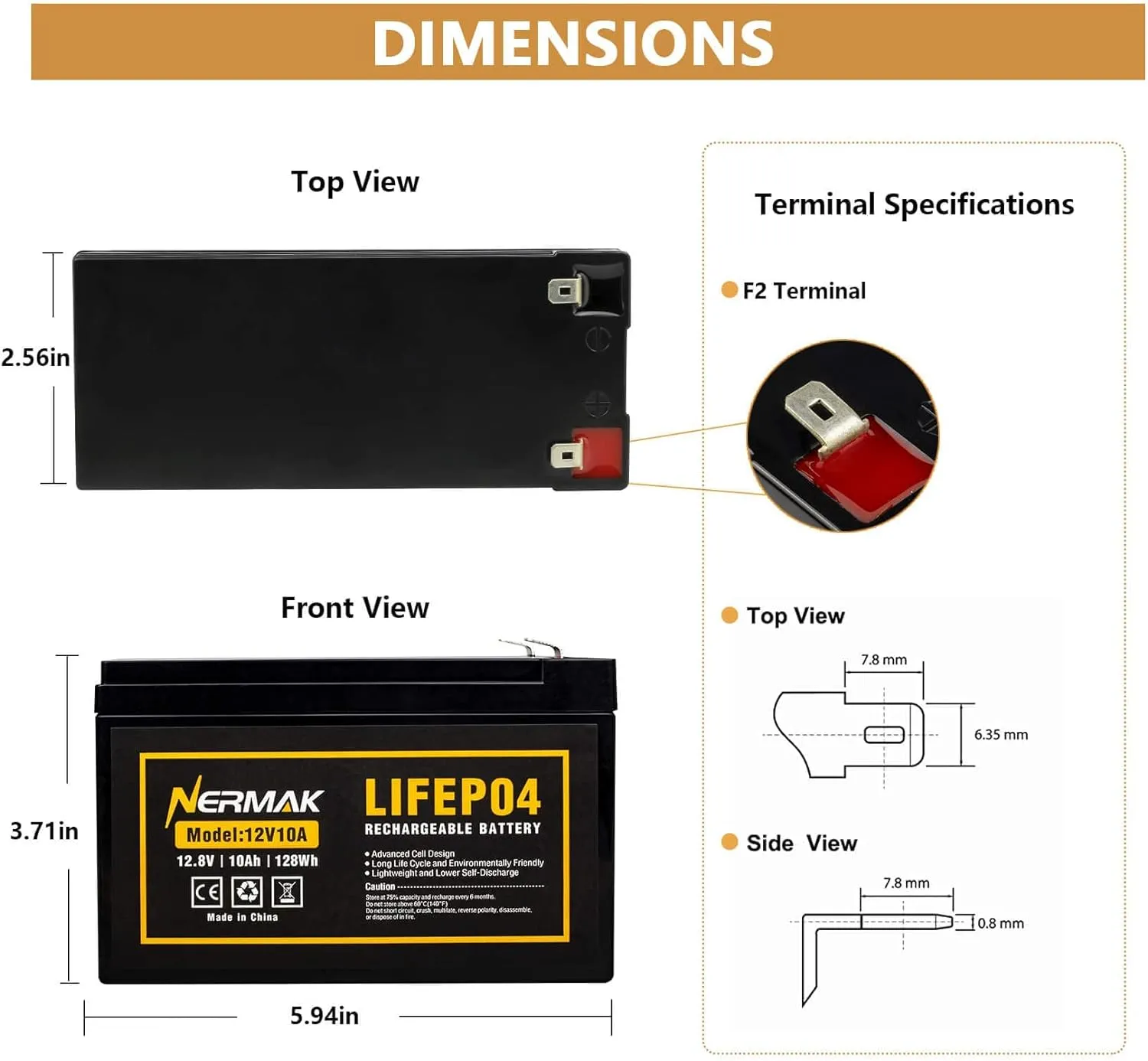 12V 10Ah Lithium LiFePO4 Deep Cycle Battery, 2000  Cycles Rechargeable Battery for Solar/Wind Power, Small UPS, Lighting, Power Wheels, Fish Finder and More, Built-in 10A BMS