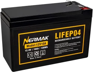 12V 10Ah Lithium LiFePO4 Deep Cycle Battery, 2000  Cycles Rechargeable Battery for Solar/Wind Power, Small UPS, Lighting, Power Wheels, Fish Finder and More, Built-in 10A BMS