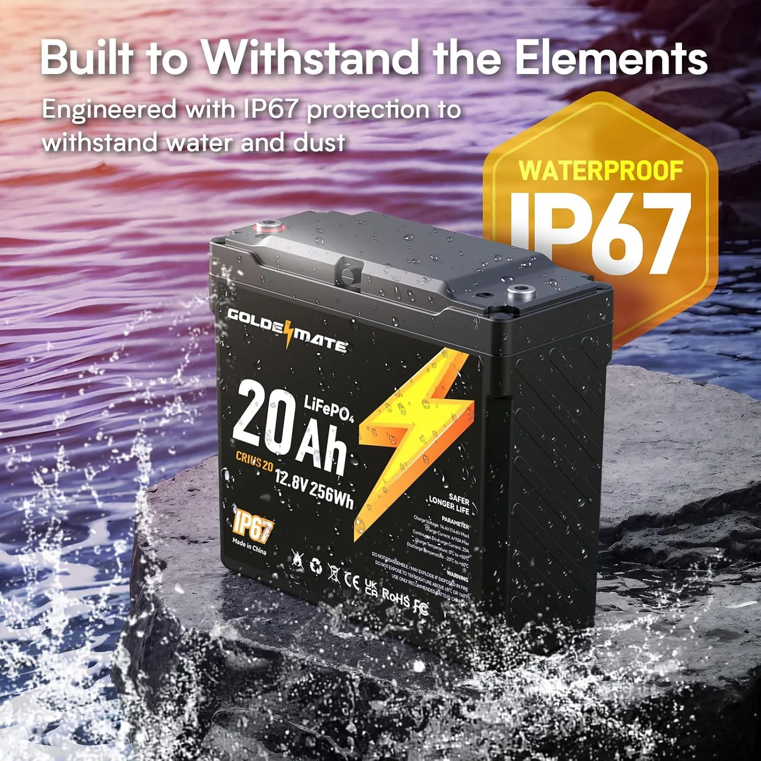 12V 20Ah LiFePO4 Battery(2 Packs), IP67 Waterproof, 12V Lithium Battery with 5000  Deep Cycles, Built-in BMS & Premium Battery Cells, Ideal for Solar, Marine, Fishfinder, Off-grid camping