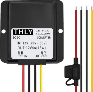 12V DC Voltage Regulator, 12V Surge Protector Car Voltage Stabilizer 4A 48W with Fuse Waterproof, 12V Converter for Auto Truck Vehicle Boat Motor Solar System Protection (DC10-36V Input, DC12V Output)