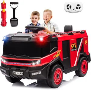 12V Ride On Fire Truck Kids Electric Vehicles Car for Kids Toddlers, Power Wheels Ride On Firetruck Toys w/Parental Remote, Siren Call, Walkie-Talkie, Flash, Fire Water Gun, Bluetooth Music