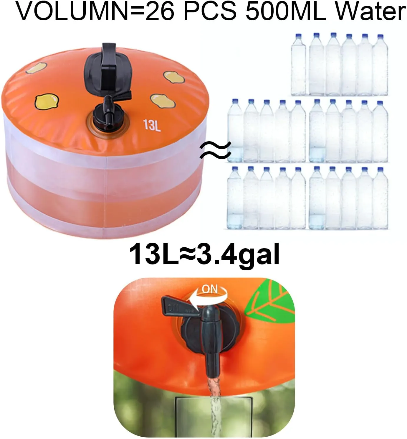 13L/3 Gallon Collapsible Camping Water Tank | Portable Water Container with Spigot | Outdoor Hiking Survival Water Storage Bag | BPA-Free, Lemon Yellow