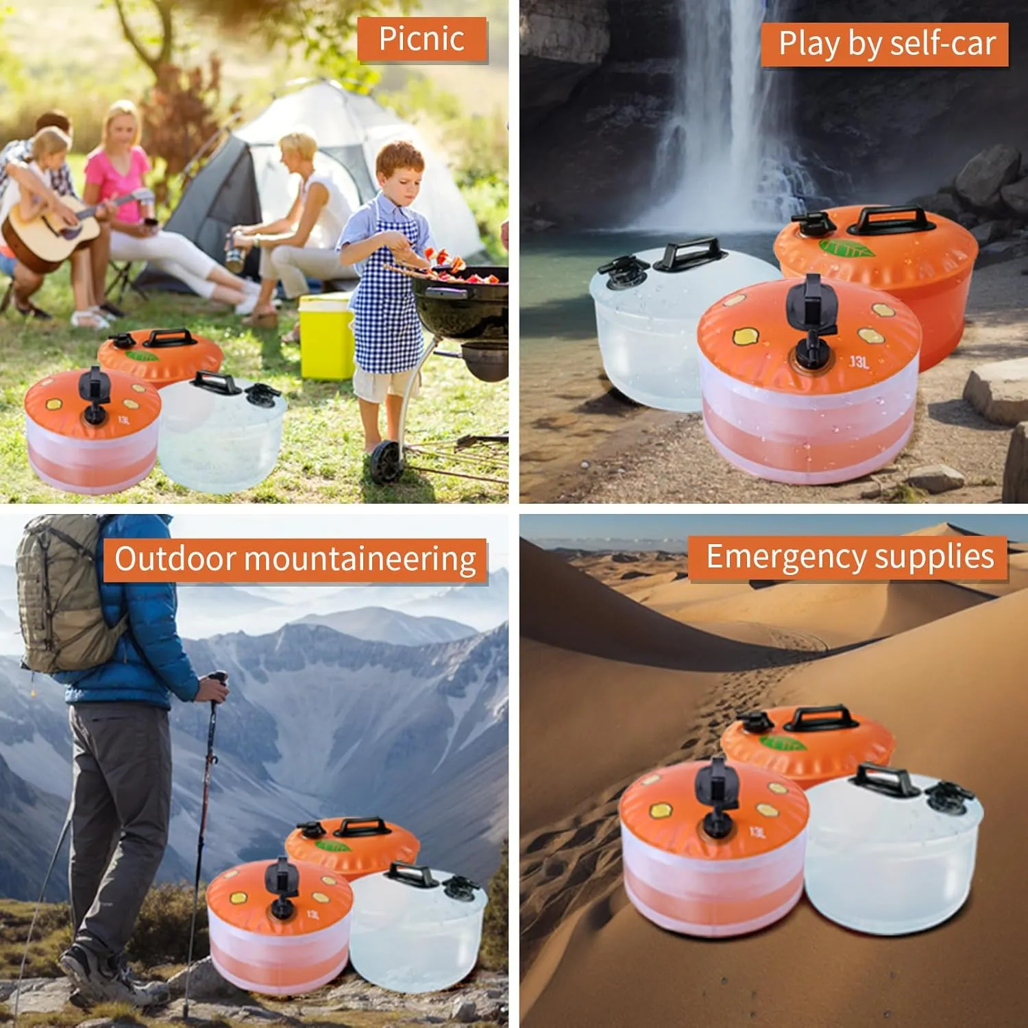 13L/3 Gallon Collapsible Camping Water Tank | Portable Water Container with Spigot | Outdoor Hiking Survival Water Storage Bag | BPA-Free, Lemon Yellow