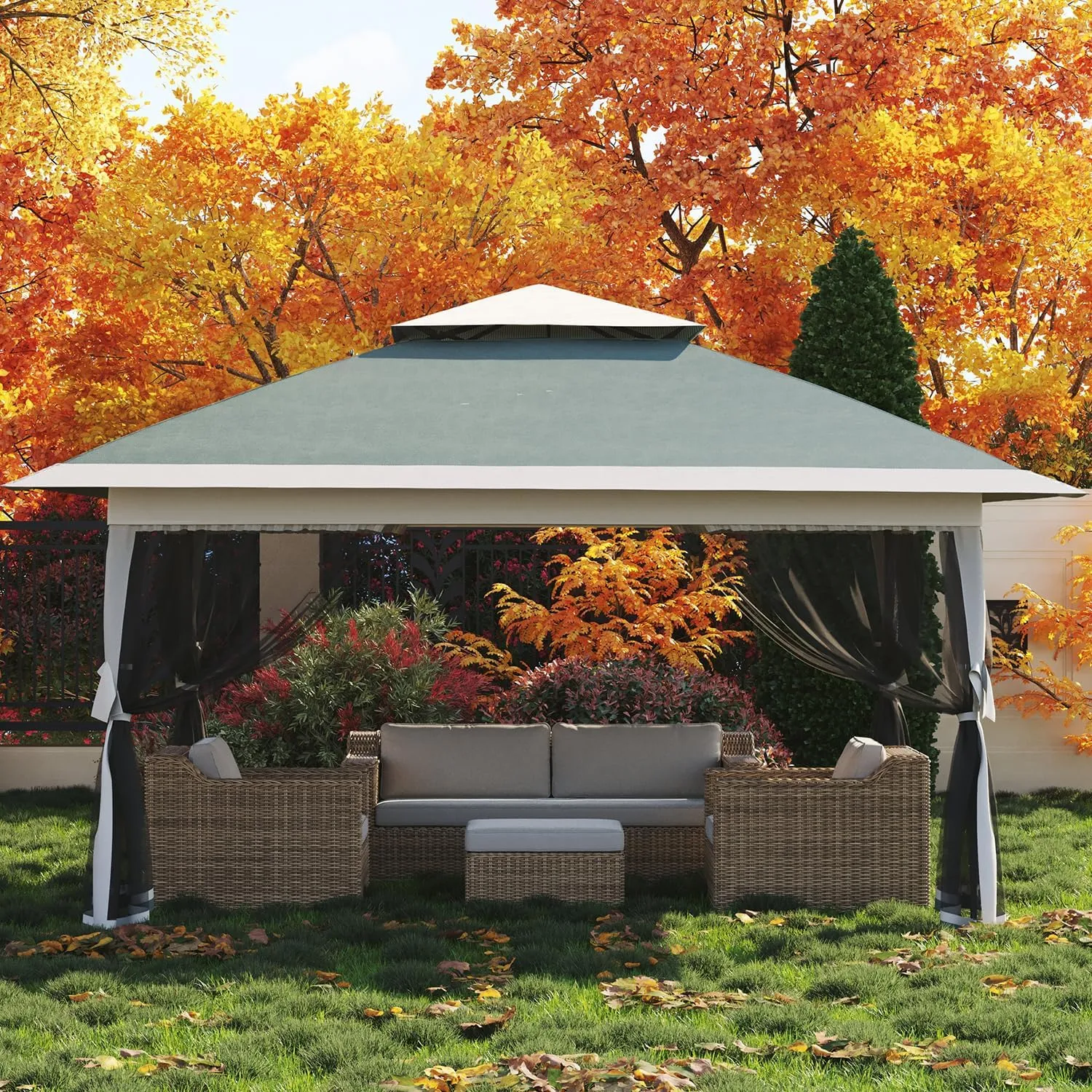 13x13 Canopy Tent, Pop Up Gazebo with Mosquito Netting, Outdoor Gazebo with 4 Sandbags & Wheeled Bag, pop up Canopy for Backyard & Patio Furniture, Patio, Deck
