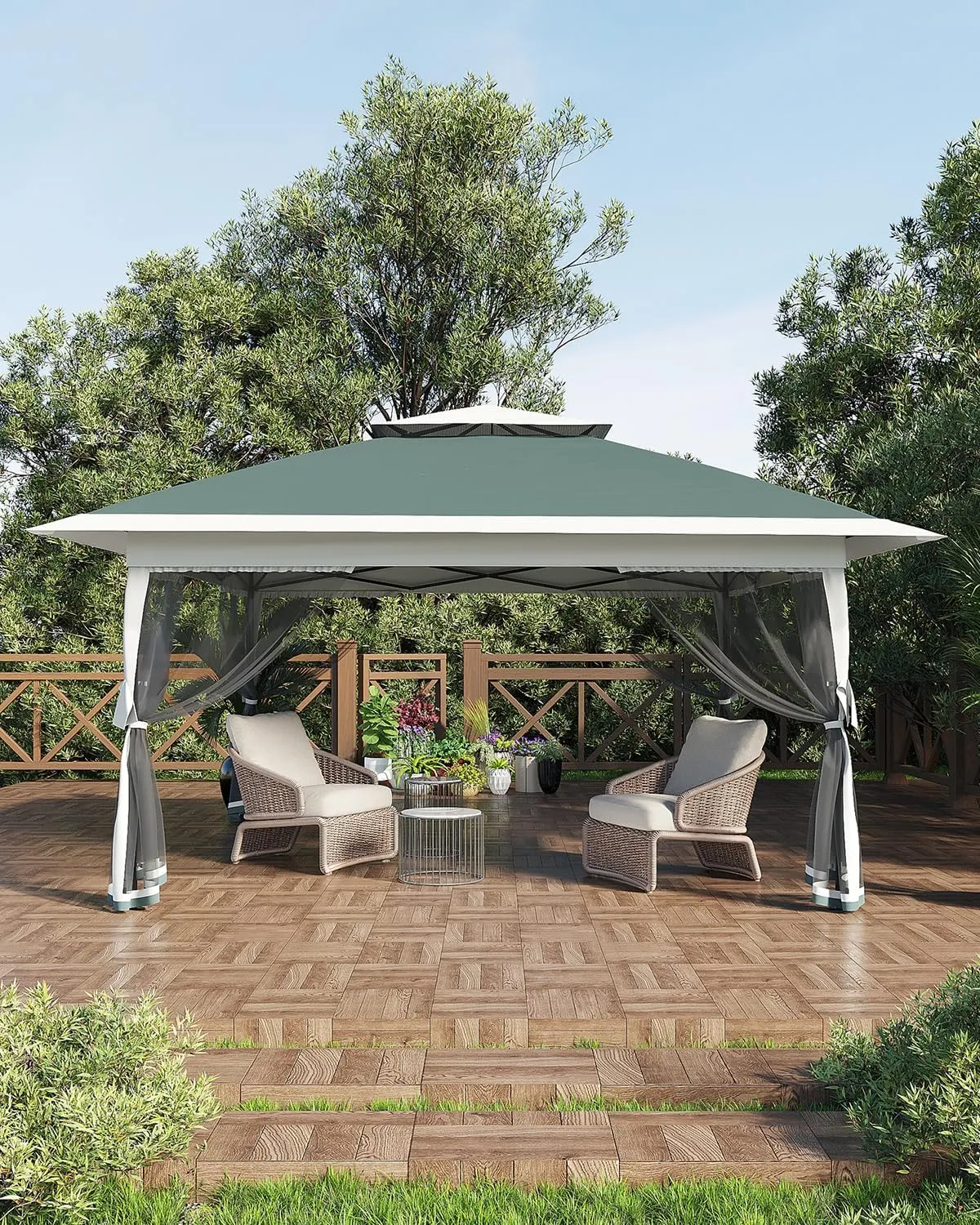 13x13 Canopy Tent, Pop Up Gazebo with Mosquito Netting, Outdoor Gazebo with 4 Sandbags & Wheeled Bag, pop up Canopy for Backyard & Patio Furniture, Patio, Deck