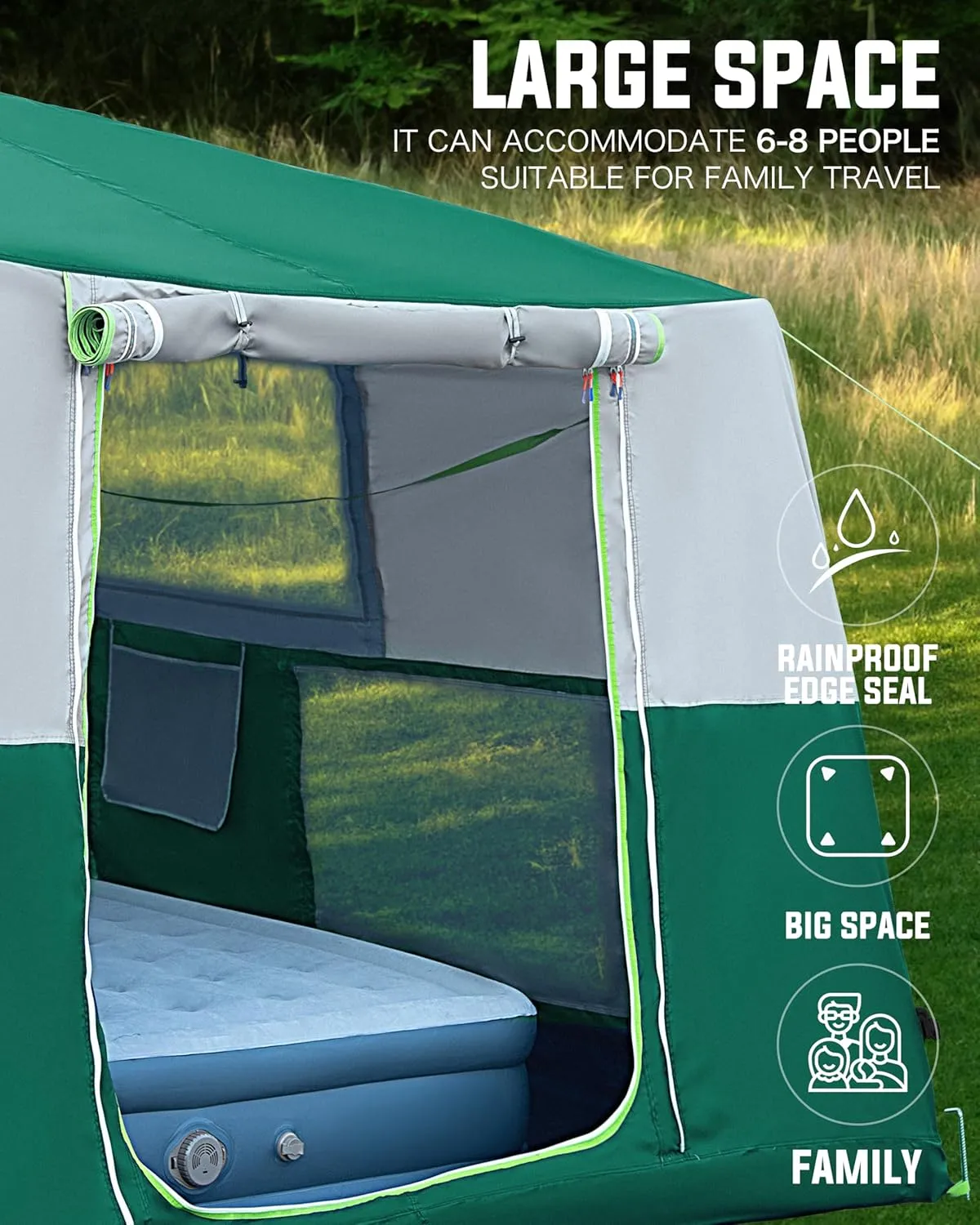 14.1'x6.5'x9' Inflatable Tents for Camping, Portable 6/8/10 Person Blow Up Air Tent, Waterproof Windproof Easy Setup Large Family Tent with 2 Doors, 6 Windows, Mosquito Screen