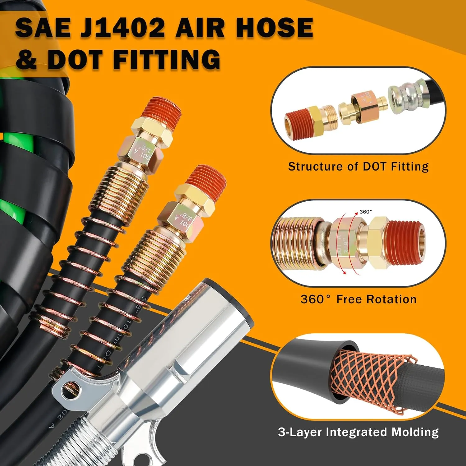 15 FT Semi Truck Air Lines Kit with 2 Pcs Tender Spring Kit and Glad Hands with Gladhand Holder & Handles 3IN1 Trailer Cord and Air Hoses Kit for Truck Trailer Tractor