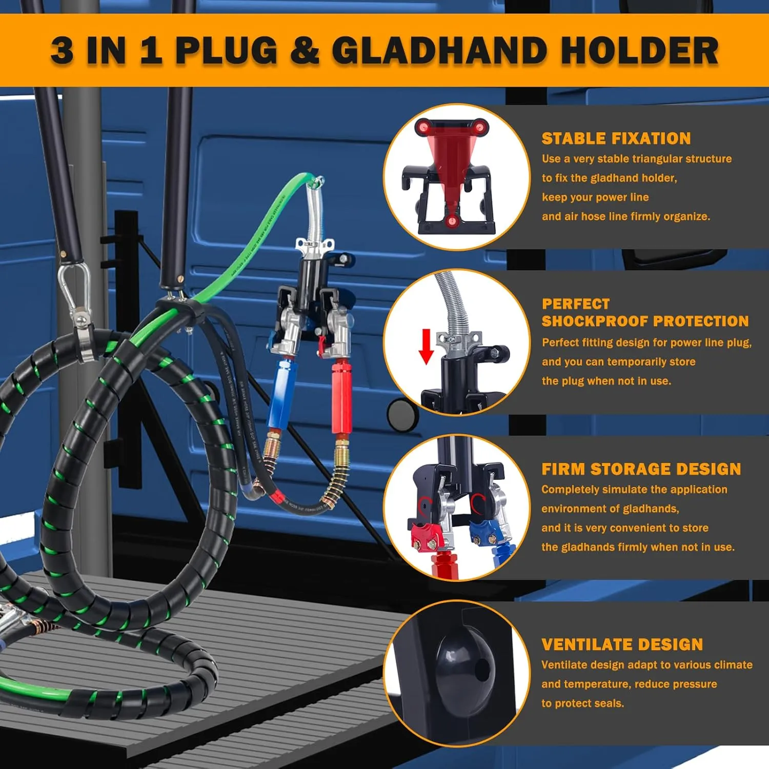 15 FT Semi Truck Air Lines Kit with 2 Pcs Tender Spring Kit and Glad Hands with Gladhand Holder & Handles 3IN1 Trailer Cord and Air Hoses Kit for Truck Trailer Tractor