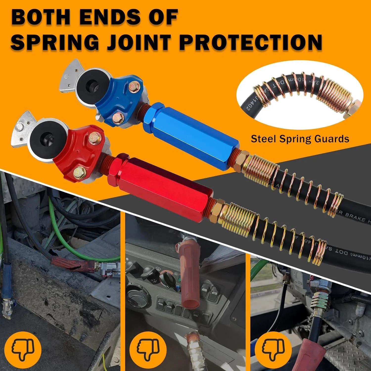 15 FT Semi Truck Air Lines Kit with 2 Pcs Tender Spring Kit and Glad Hands with Gladhand Holder & Handles 3IN1 Trailer Cord and Air Hoses Kit for Truck Trailer Tractor